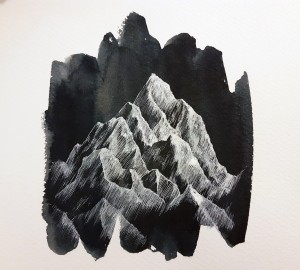 imagined mountain pen and ink miniature