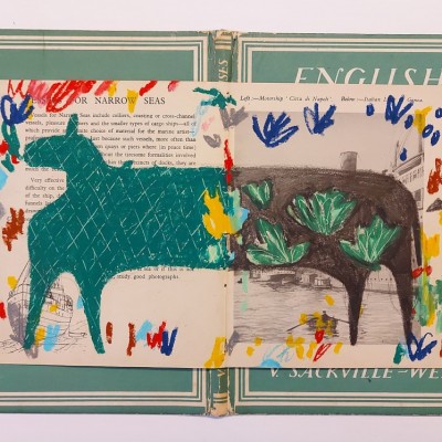 Green pit pony onto vintage book pages